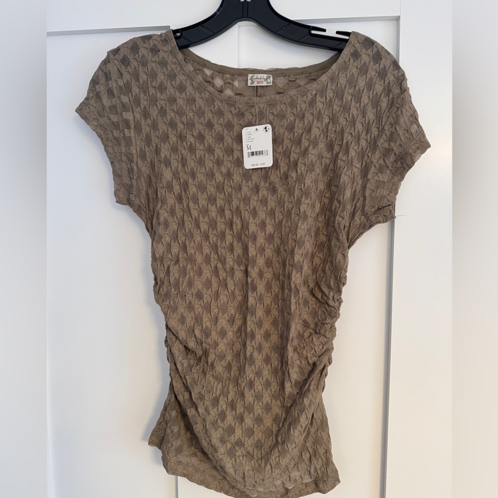 NWT Free People Casual Brown Patterned stretch lace Top